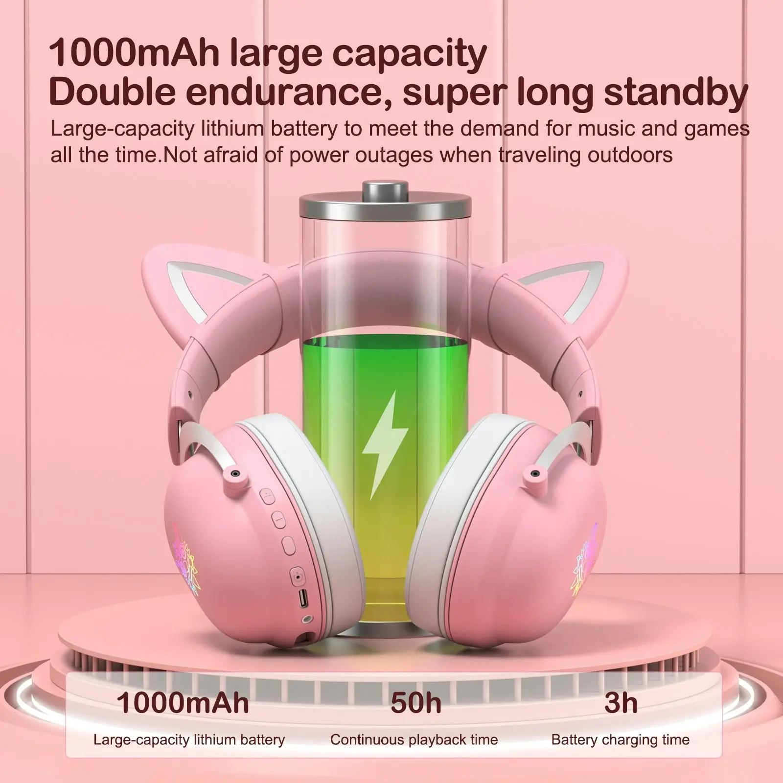 Onikuma B100 RGB Cat Ear Bluetooth 5.0 Headphone Gaming Headset