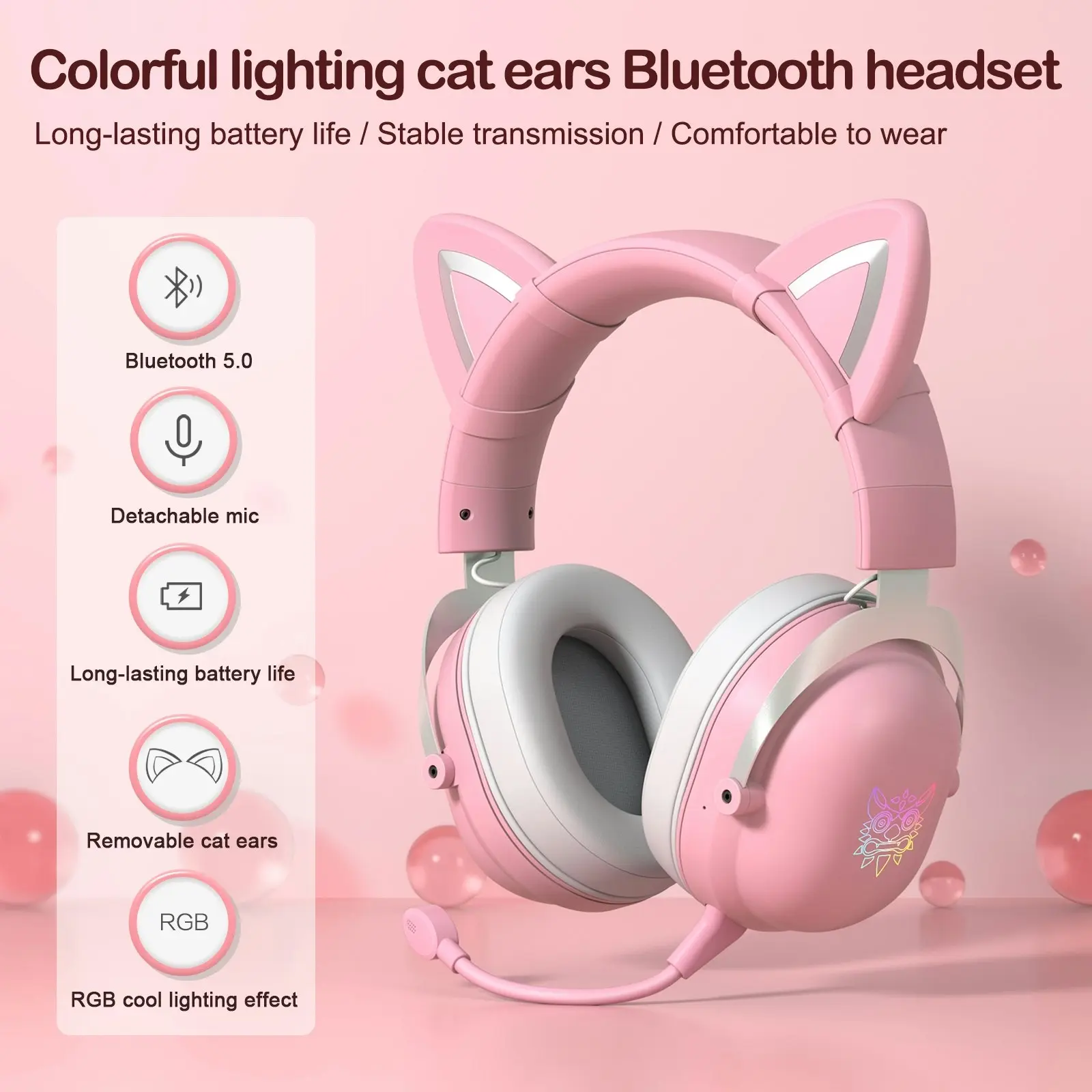 Onikuma B100 RGB Cat Ear Bluetooth 5.0 Headphone Gaming Headset