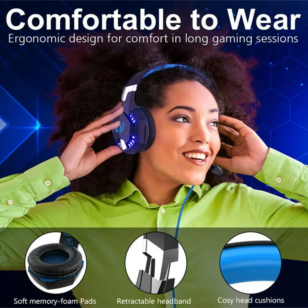 Gaming Headset Surround Sound Over Ear Headphones with Mic,LED Light