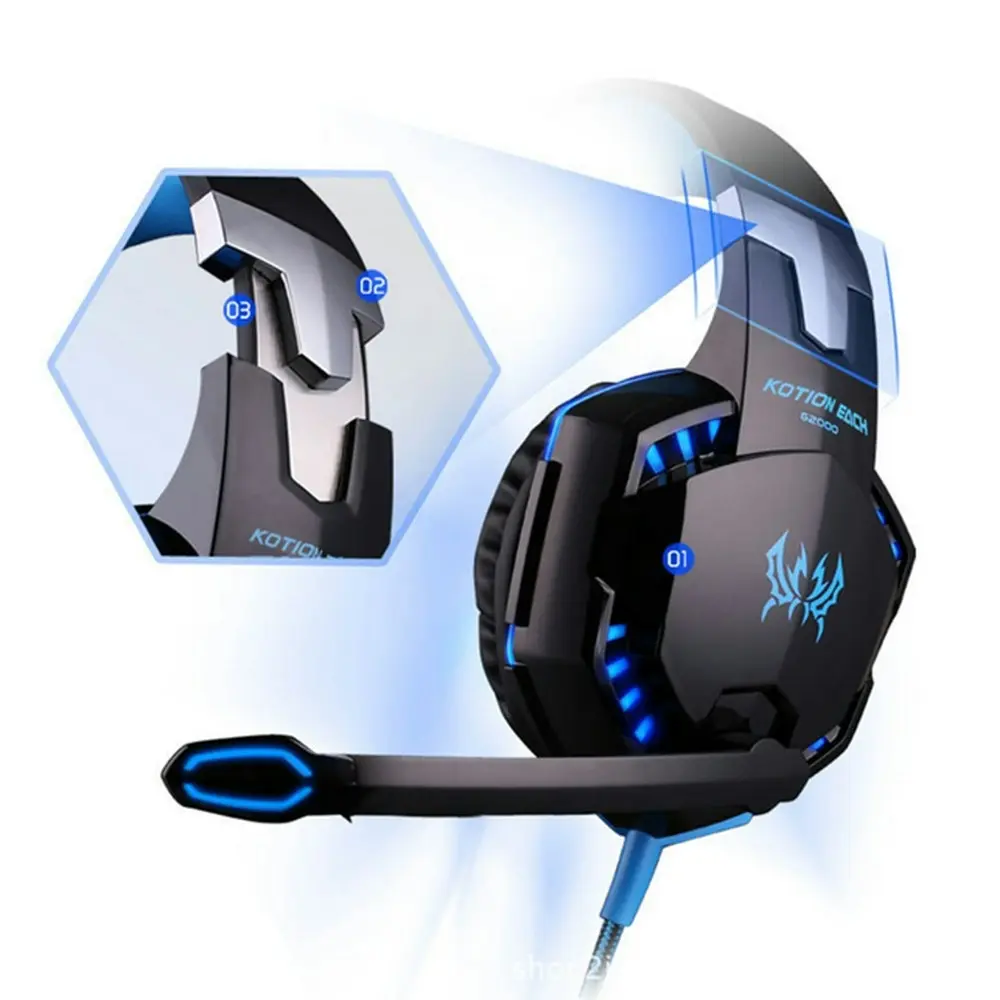 Gaming Headset Surround Sound Over Ear Headphones with Mic,LED Light