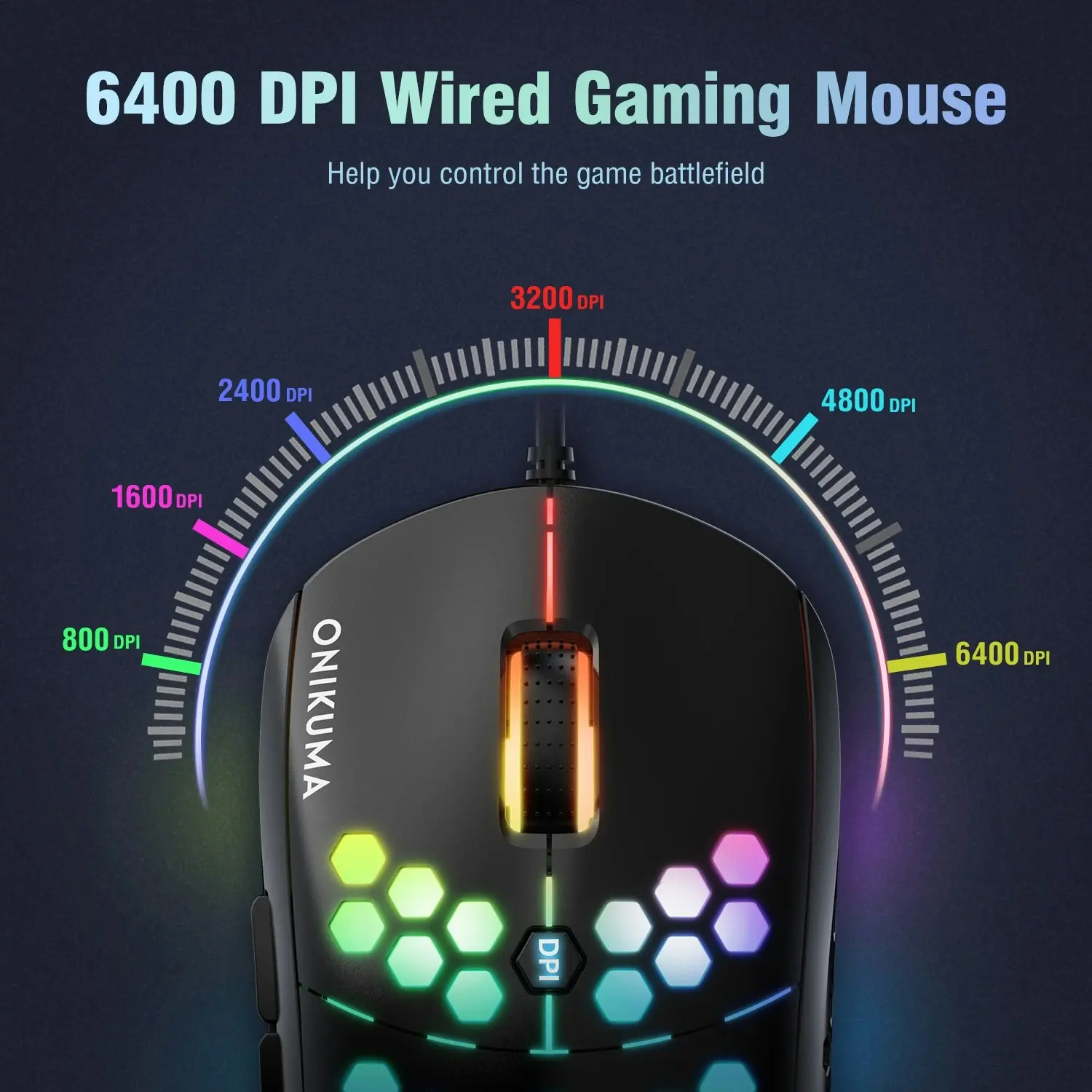 Onikuma CW903 RGB Six-Speed Adjustable honeycomb Non-Slip Wired  Gaming Mouse