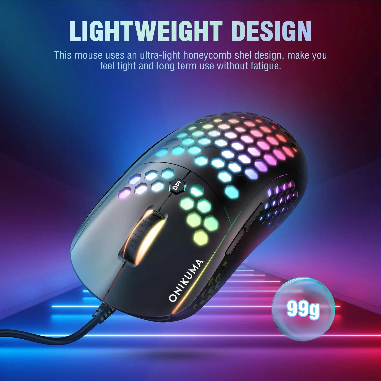 Onikuma CW903 RGB Six-Speed Adjustable honeycomb Non-Slip Wired  Gaming Mouse