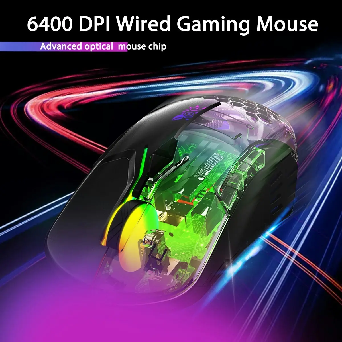 Onikuma CW902 Wired Gaming Mouse 6400DPI RGB Backlight Computer Mouse Hollow Honeycomb Mice for Computer Laptop PC Gamer