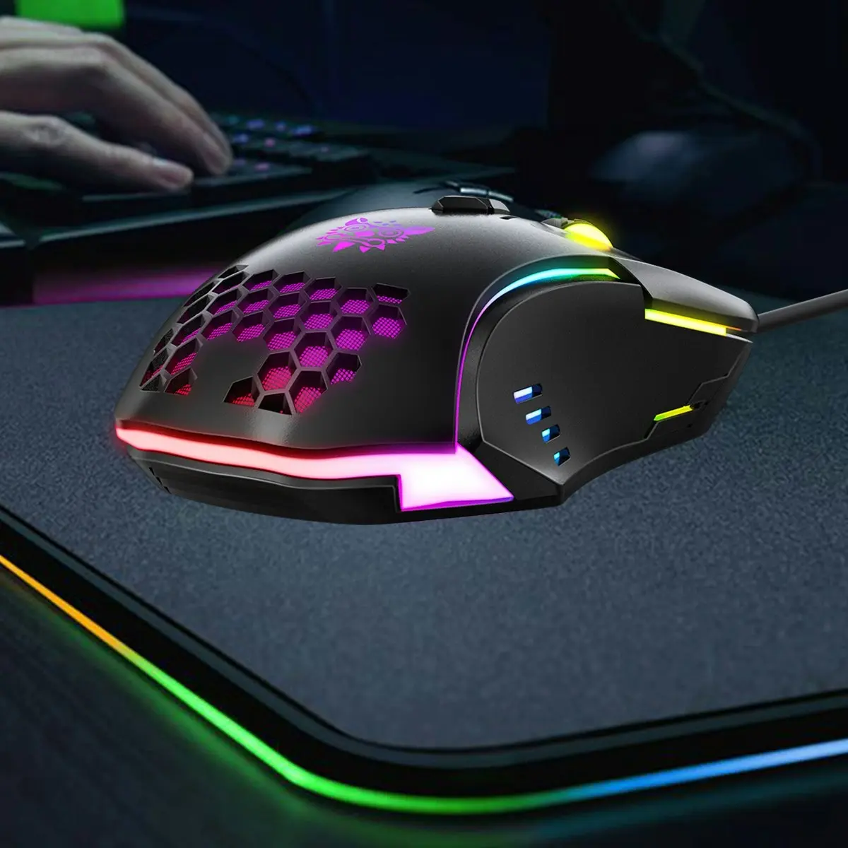 Onikuma CW902 Wired Gaming Mouse 6400DPI RGB Backlight Computer Mouse Hollow Honeycomb Mice for Computer Laptop PC Gamer