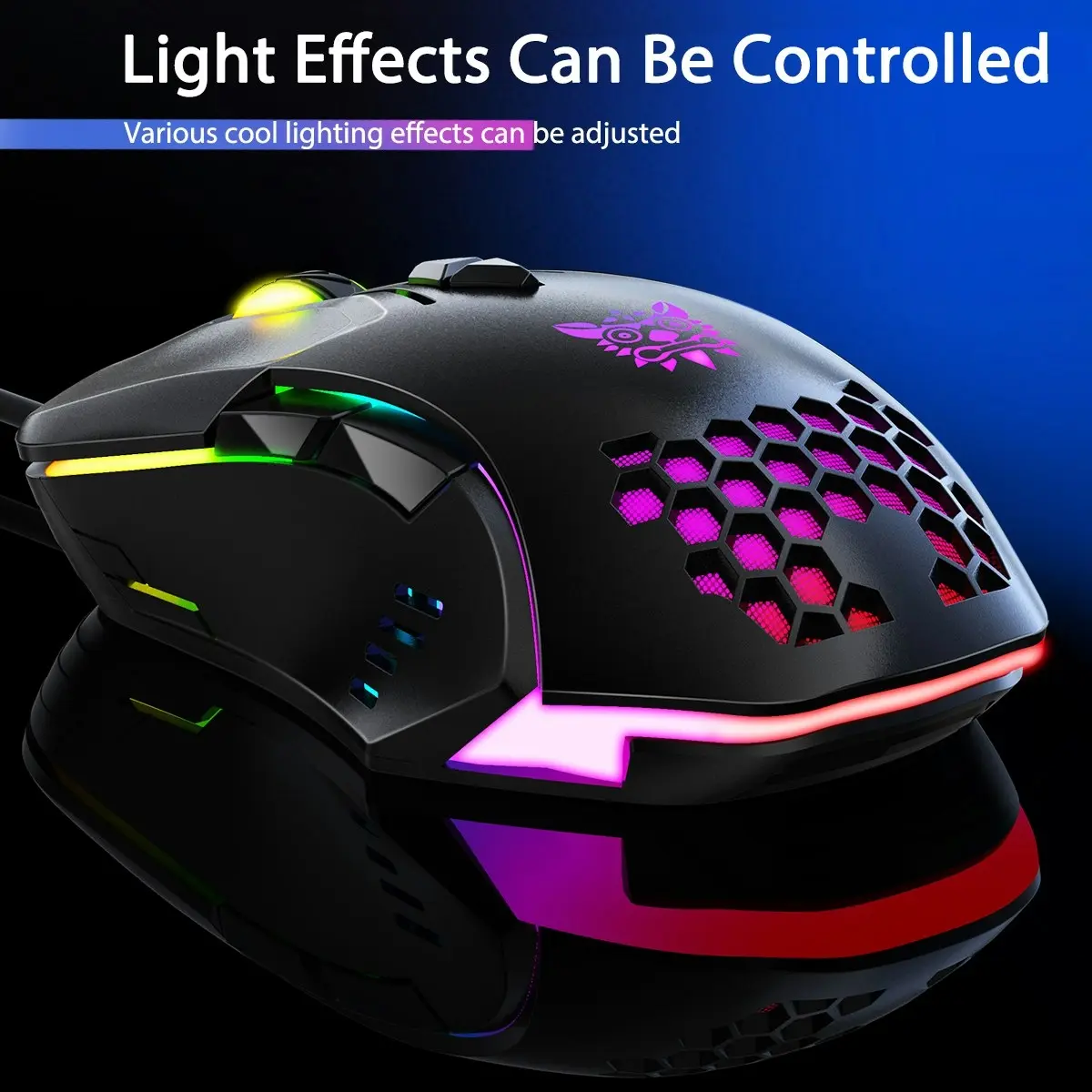 Onikuma CW902 Wired Gaming Mouse 6400DPI RGB Backlight Computer Mouse Hollow Honeycomb Mice for Computer Laptop PC Gamer