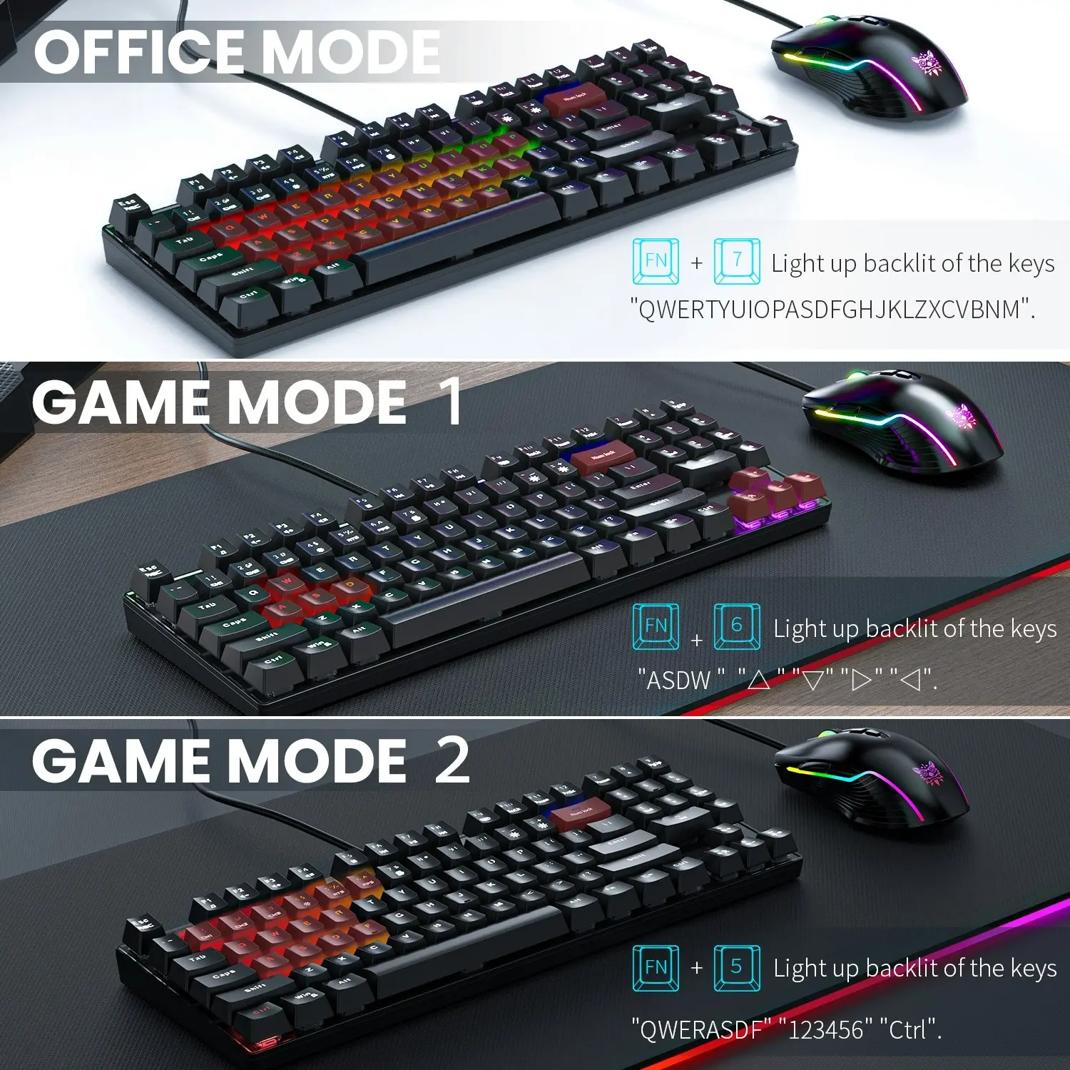 Onikuma G26 + CW905 RGB Mechanical Keyboard and Optical Mouse Bundle