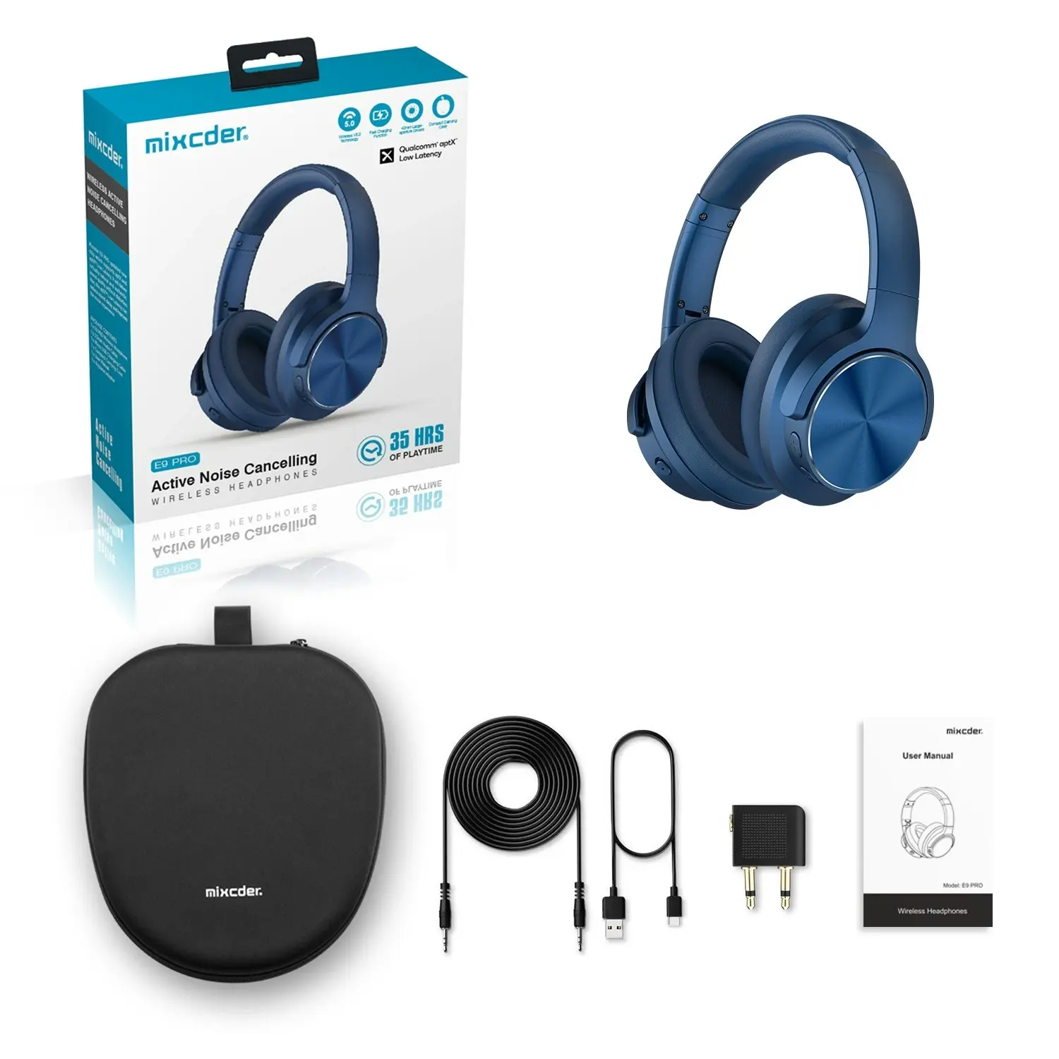 Mixcder E9 PRO aptX LL ANC  Active Noise Cancelling Headphone Blue Color