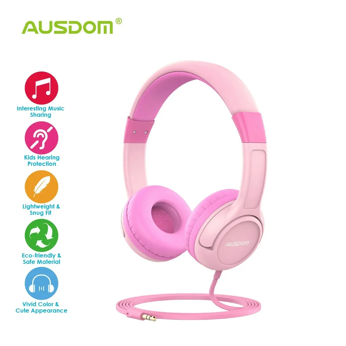 Ausdom K1 Kids Headphones On-Ear Wired Headphones for Children 85dB Volume Limited Hearing