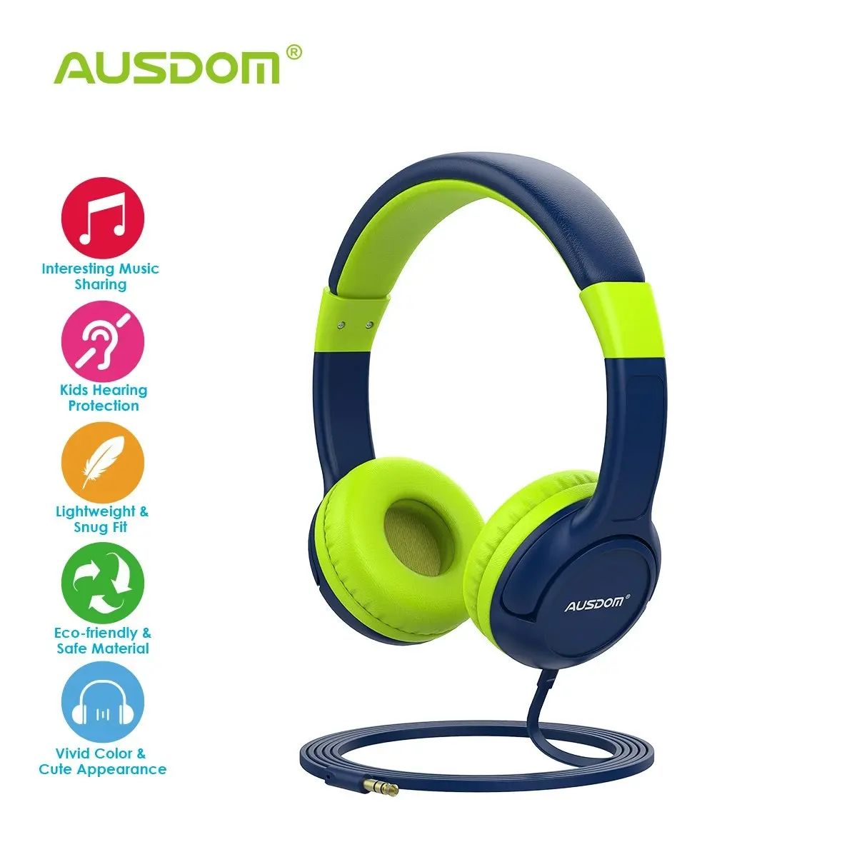 Ausdom K1 Kids Headphones On-Ear Wired Headphones for Children 85dB Volume Limited Hearing