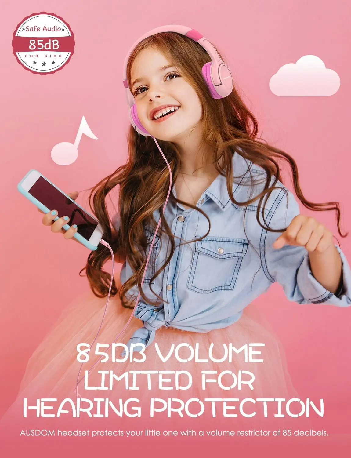 Ausdom K1 Kids Headphones On-Ear Wired Headphones for Children 85dB Volume Limited Hearing