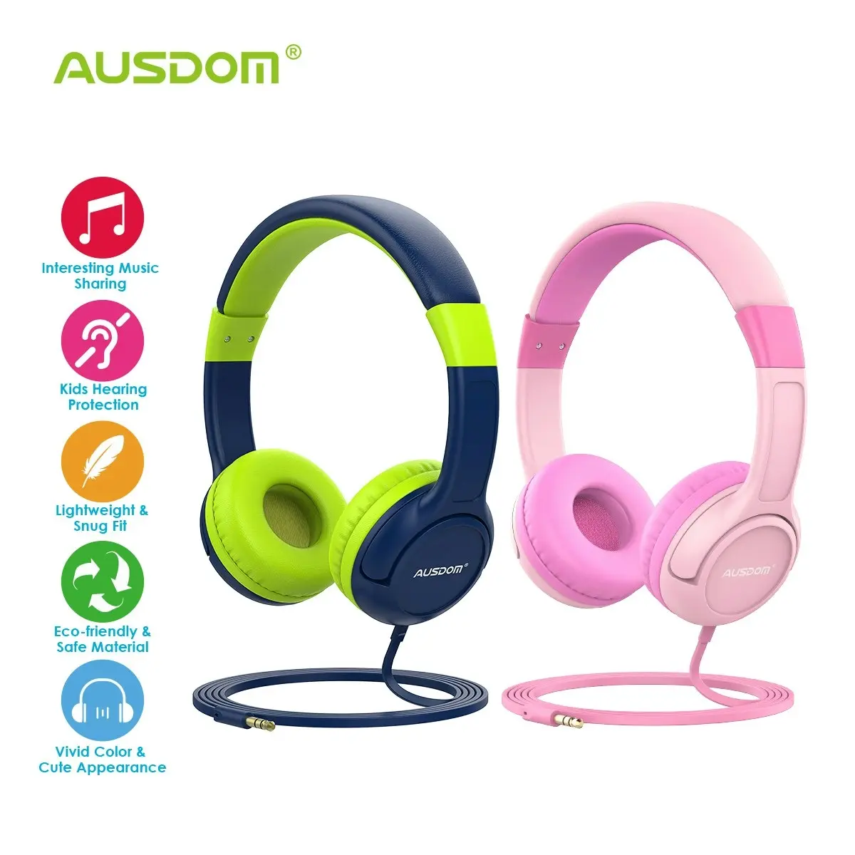 Ausdom K1 Kids Headphones On-Ear Wired Headphones for Children 85dB Volume Limited Hearing