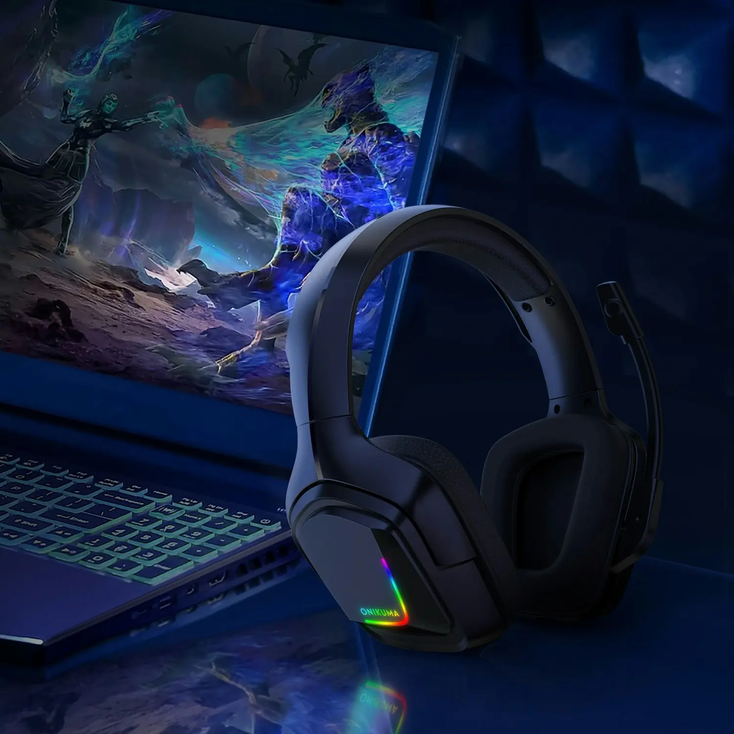 Onikuma K20 Advanced 4D RGB Gaming Noise Cancelling Headset