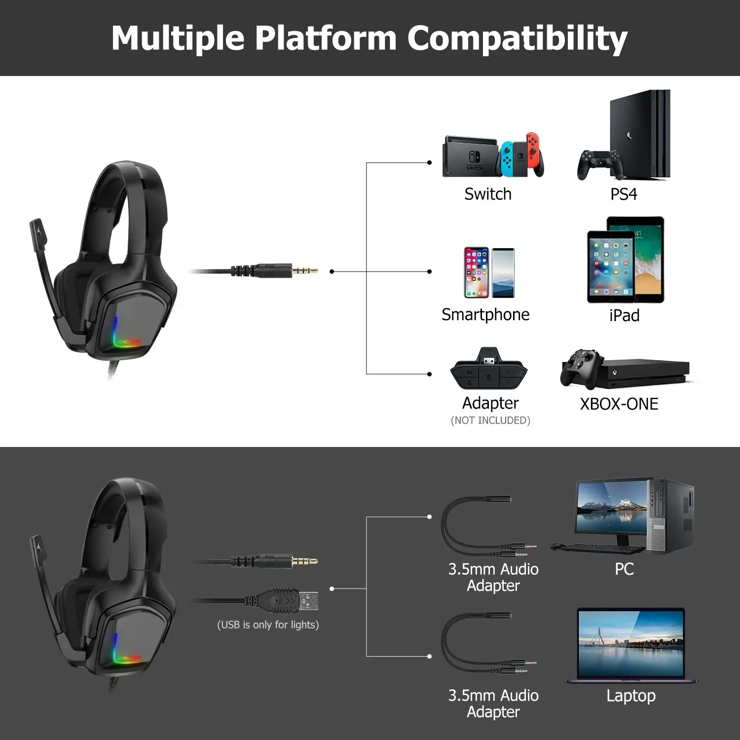 Onikuma K20 Advanced 4D RGB Gaming Noise Cancelling Headset