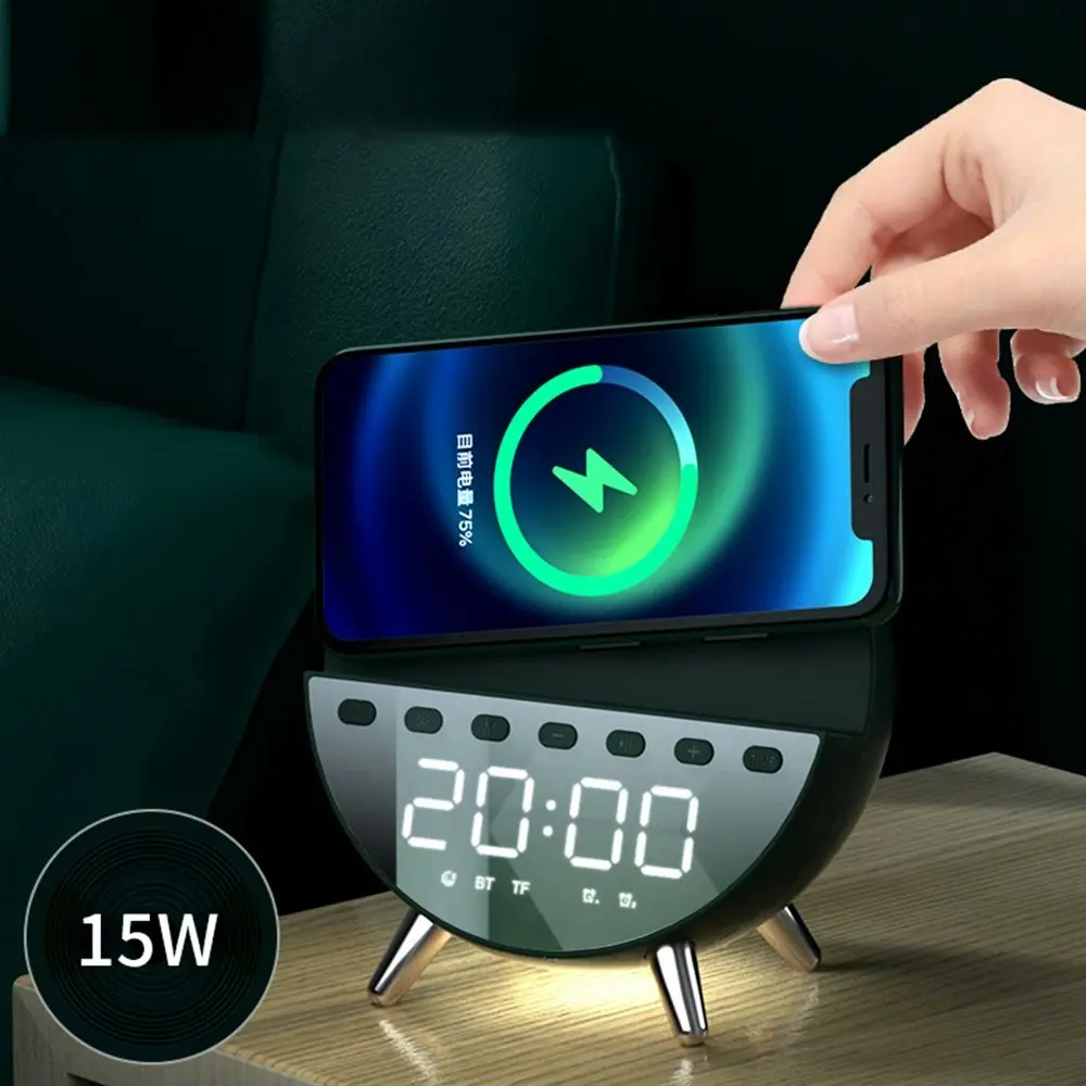 Three-In-One 15 w Wireless Charging Alarm Clock Bluetooth Speaker