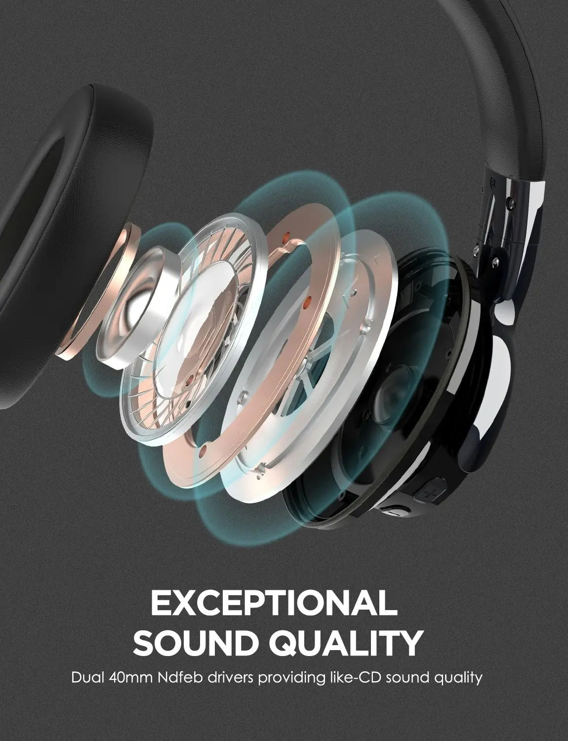 Ausdom ANC8 Active Noise Cancelling Headphones Hi-Res Audio Wireless Bluetooth 5.0 Over Ear Headphone