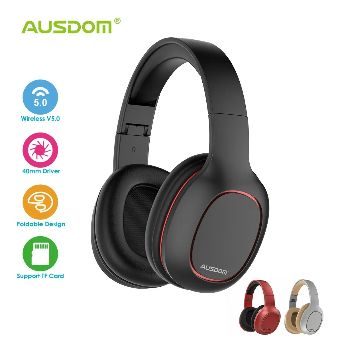 Ausdom M09 Bluetooth Foldable Over-Ear Wired Wireless Headphones