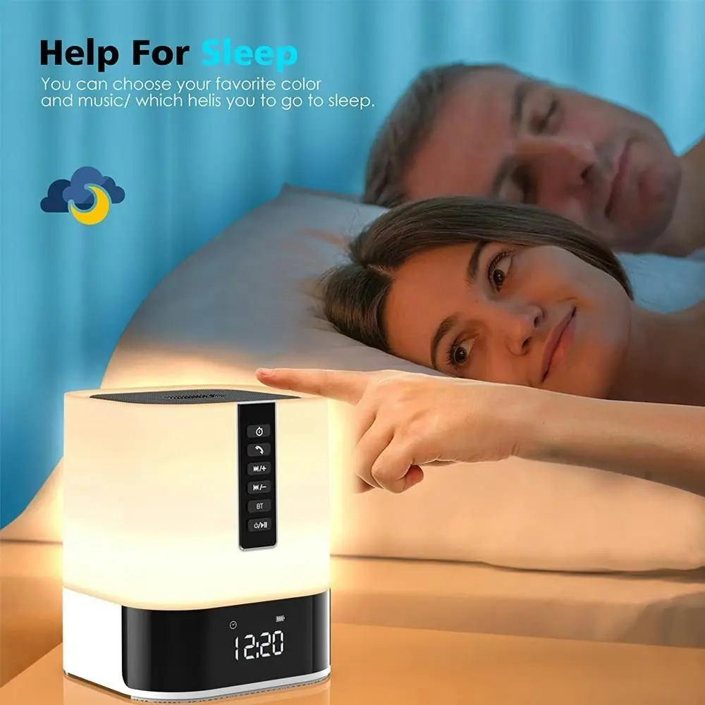 Portable Bluetooth Speaker with Colour-Changing LED Light and Alarm Clock-White