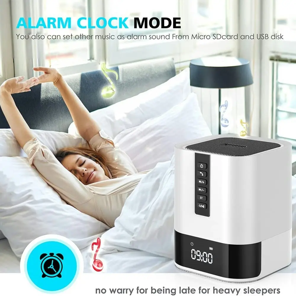 Portable Bluetooth Speaker with Colour-Changing LED Light and Alarm Clock-White