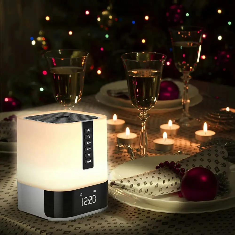 Portable Bluetooth Speaker with Colour-Changing LED Light and Alarm Clock-White