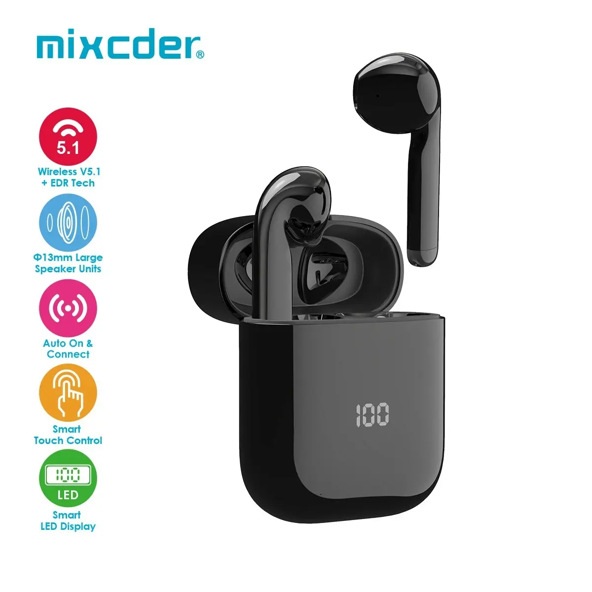 Mixcder X1 TWS Bluetooth Wireless Earphones with 4 Microphone BT5.1 Noise Cancellation Earbuds Sports Earphone 24Hrs Playtim