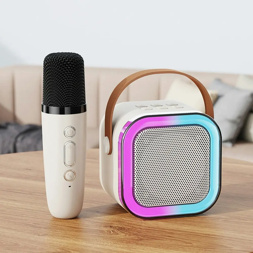 Mini Karaoke Machine Portable Bluetooth Speaker Wilreless Microphones Led Lights