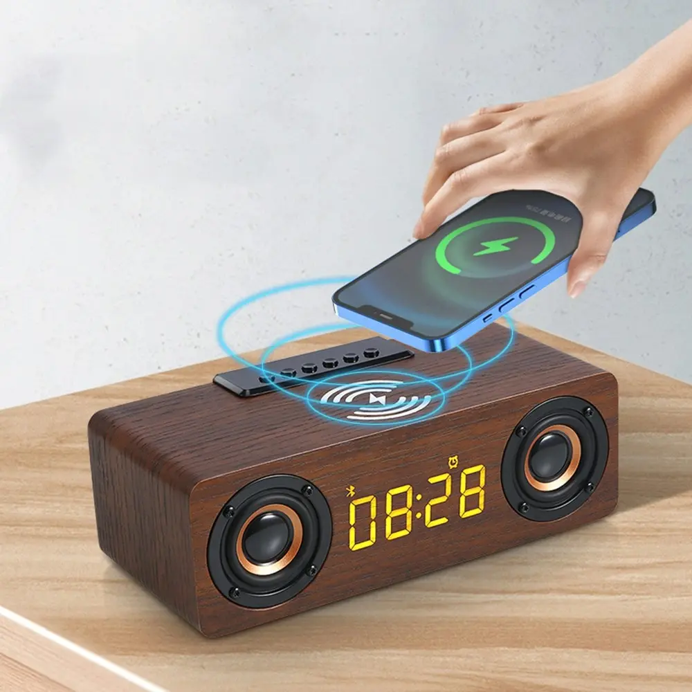 Multi-function Wooden Wireless Bluetooth Speaker LED Alarm Clock