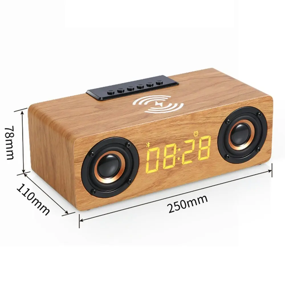 Multi-function Wooden Wireless Bluetooth Speaker LED Alarm Clock