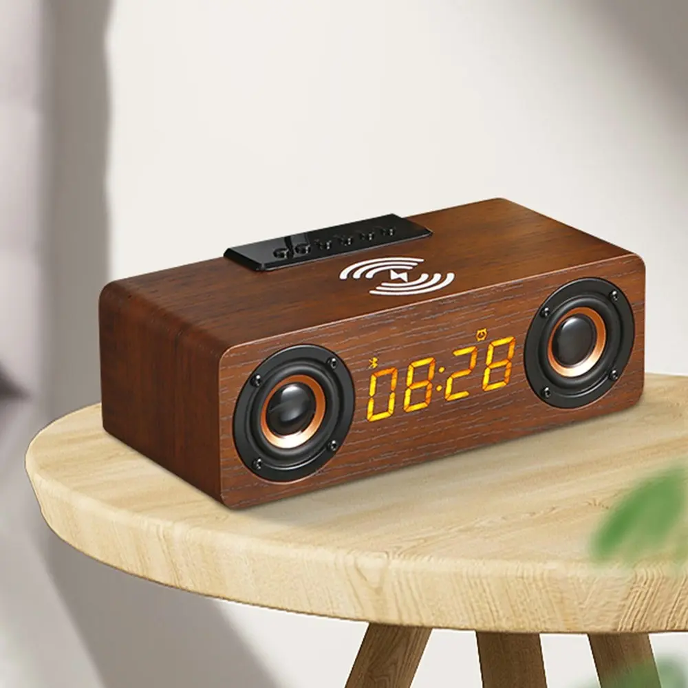 Multi-function Wooden Wireless Bluetooth Speaker LED Alarm Clock