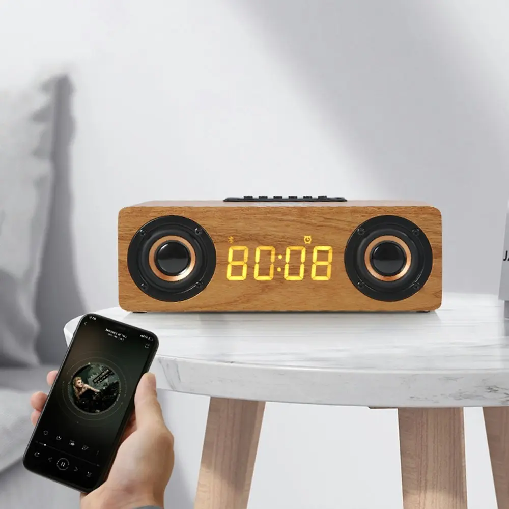 Multi-function Wooden Wireless Bluetooth Speaker LED Alarm Clock