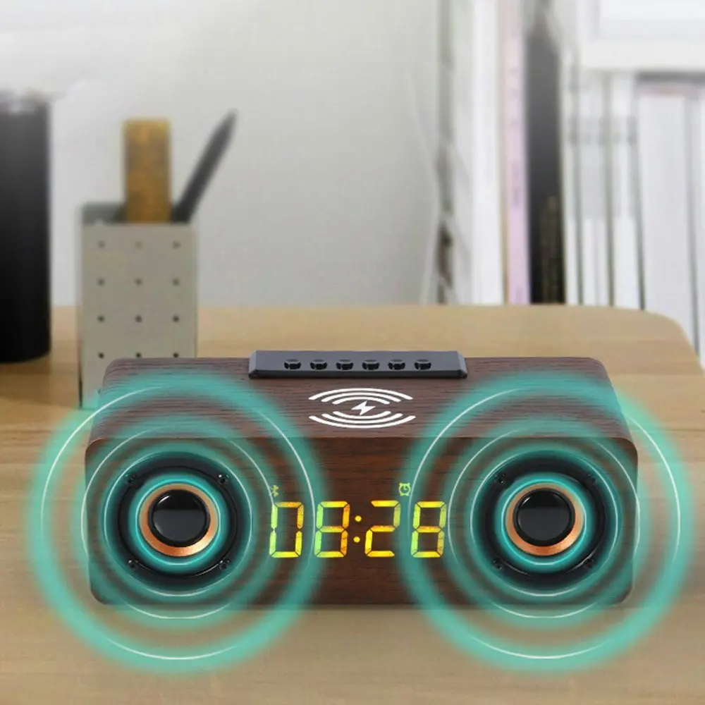 Multi-function Wooden Wireless Bluetooth Speaker LED Alarm Clock