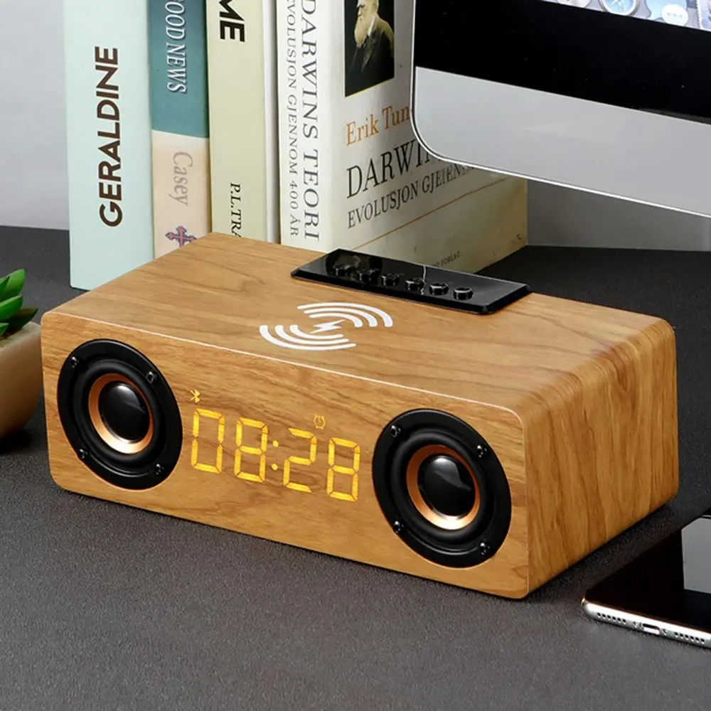 Multi-function Wooden Wireless Bluetooth Speaker LED Alarm Clock