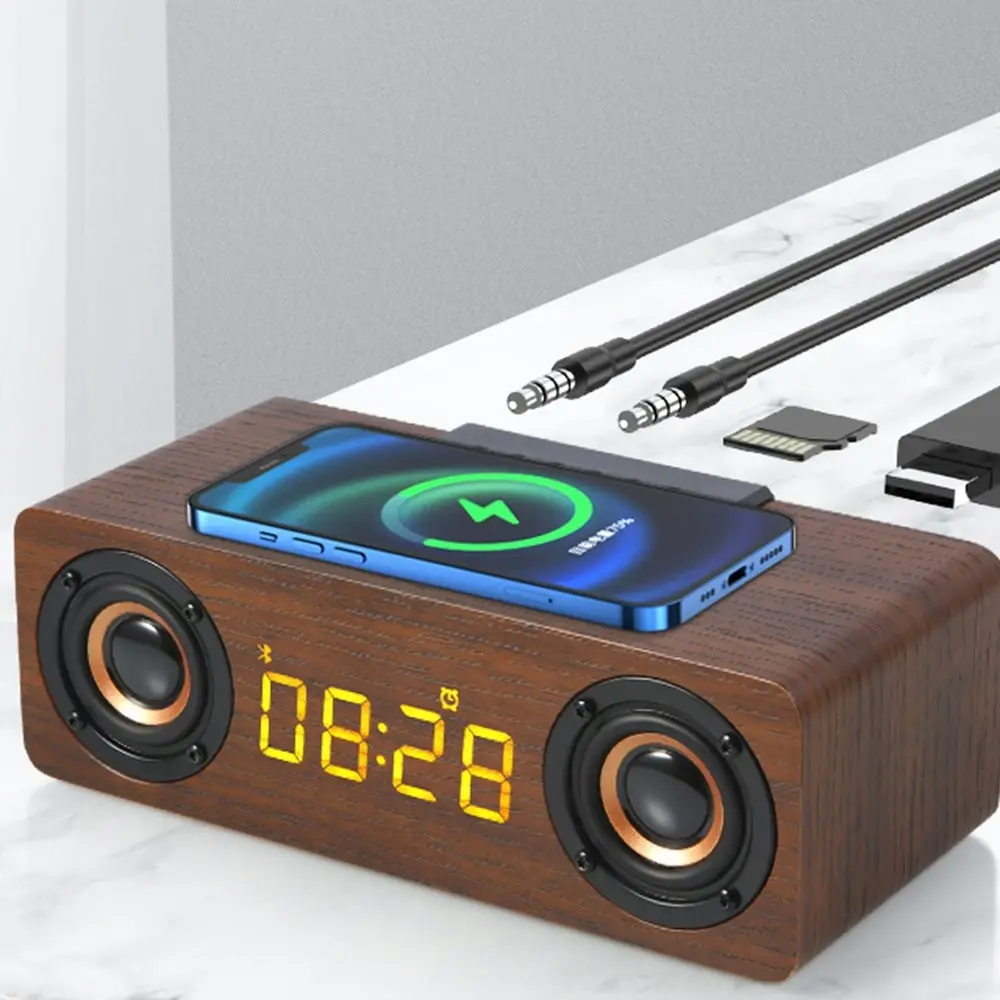 Multi-function Wooden Wireless Bluetooth Speaker LED Alarm Clock