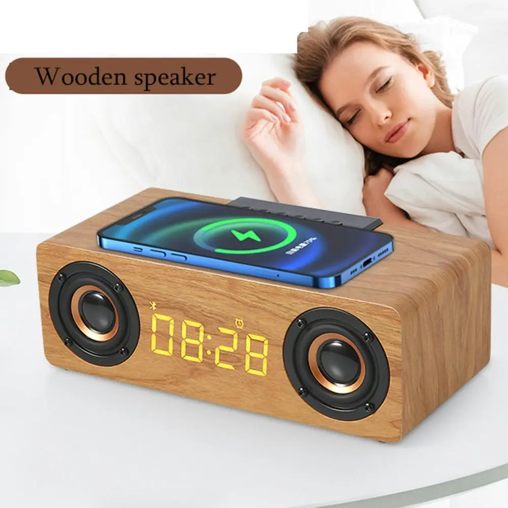 Multi-function Wooden Wireless Bluetooth Speaker LED Alarm Clock