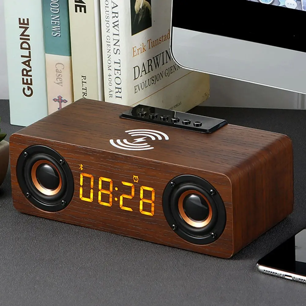 Multi-function Wooden Wireless Bluetooth Speaker LED Alarm Clock