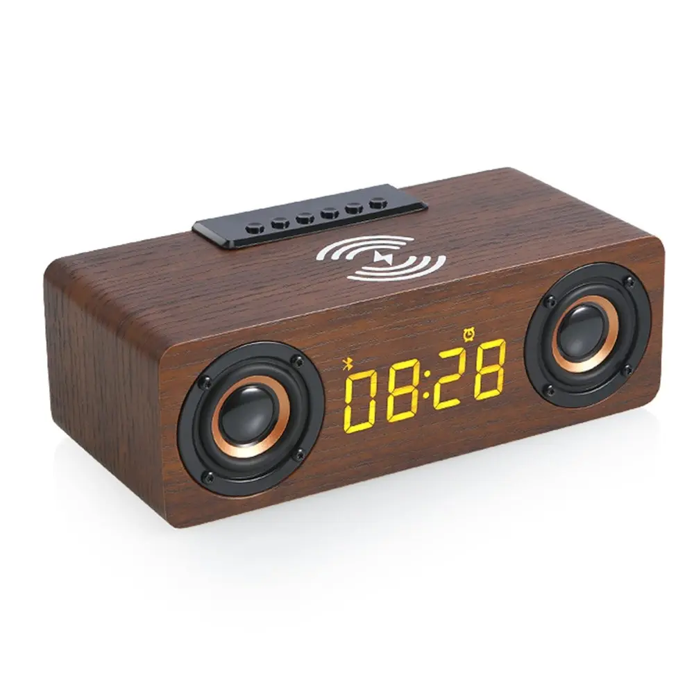 Multi-function Wooden Wireless Bluetooth Speaker LED Alarm Clock