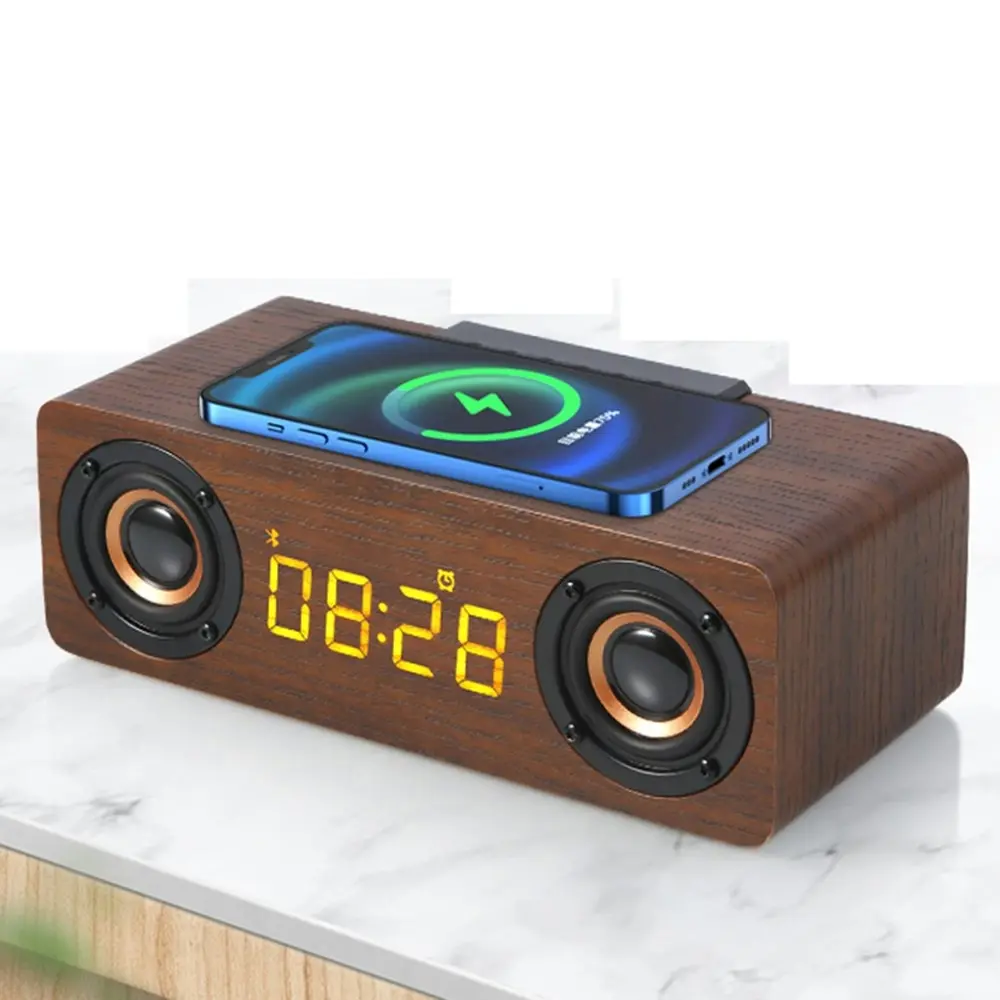 Multi-function Wooden Wireless Bluetooth Speaker LED Alarm Clock