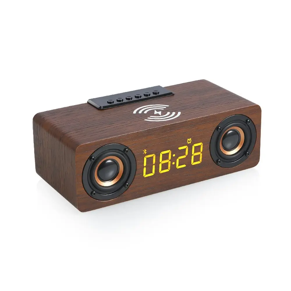 Wooden Bluetooth speaker phone wireless charger alarm clock