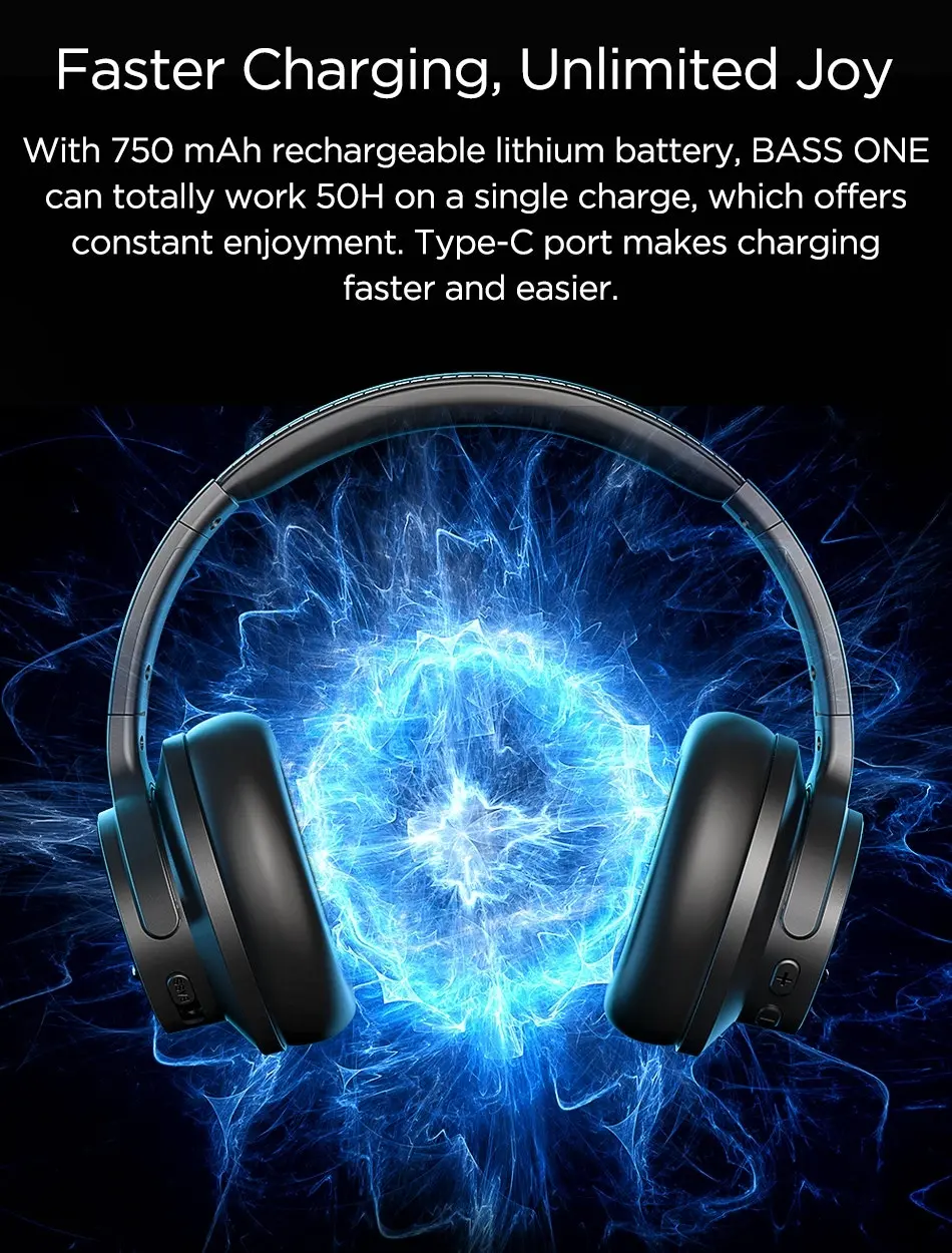 Ausdom BASS ONE Wireless Headphones Active Noise Cancelling Headphones with Super Deep Bass Bluetooth 5.0 Headphones Headset