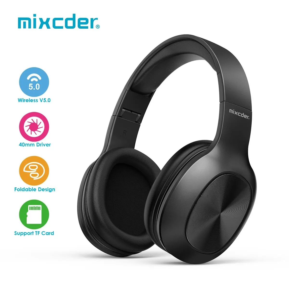 Mixcder HD901 Lightweight Wireless Hi-Fi Stereo Bluetooth Over Ear Headphones with Microphone with TF SD Card/Wired Mod