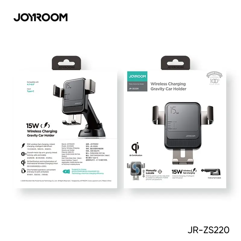 JoyRoom JR-ZS220 15W Wireless Charging Car Holder Gravity Mount Charger Dashboard / Air Vent