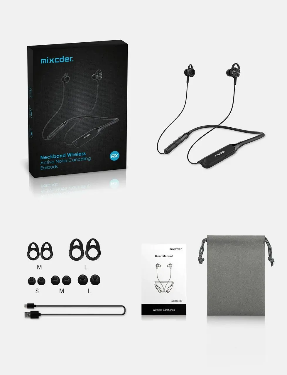 Mixcder RX ANC Bluetooth Earphone Active Noise Cancelling In-ear Headset with Mic Magnetic Neckband