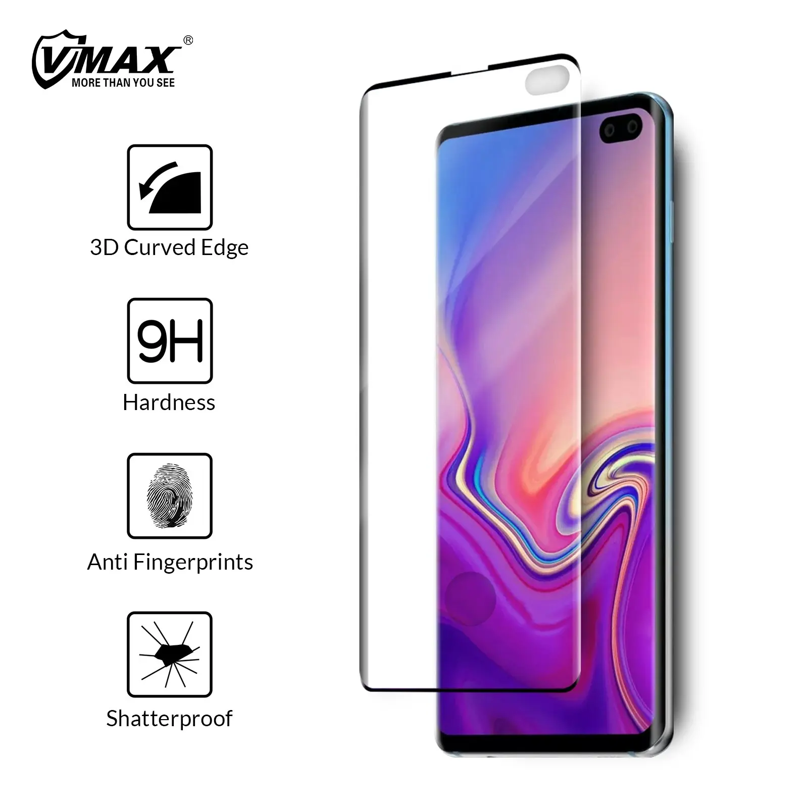 Vmax 3D Curved Full Cover Premium Tempered Glass Screen Protector for Samsung Phones