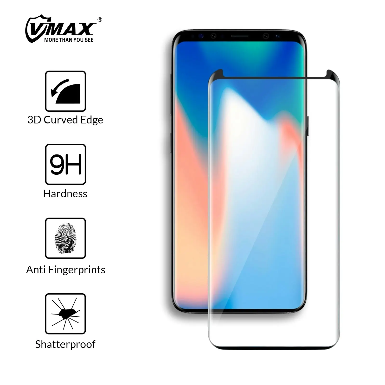 Vmax 3D Curved Full Cover Premium Tempered Glass Screen Protector for Samsung Phones