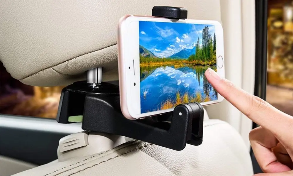 2 in 1 Auto Back Seat Headrest Hook Hanger Cellphone Holder