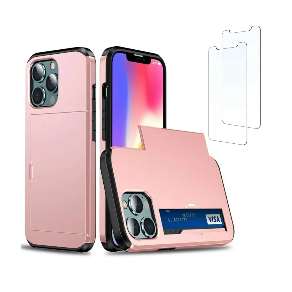 Card-Slot Protection Case with 2 Pack Tempered film for iPhone