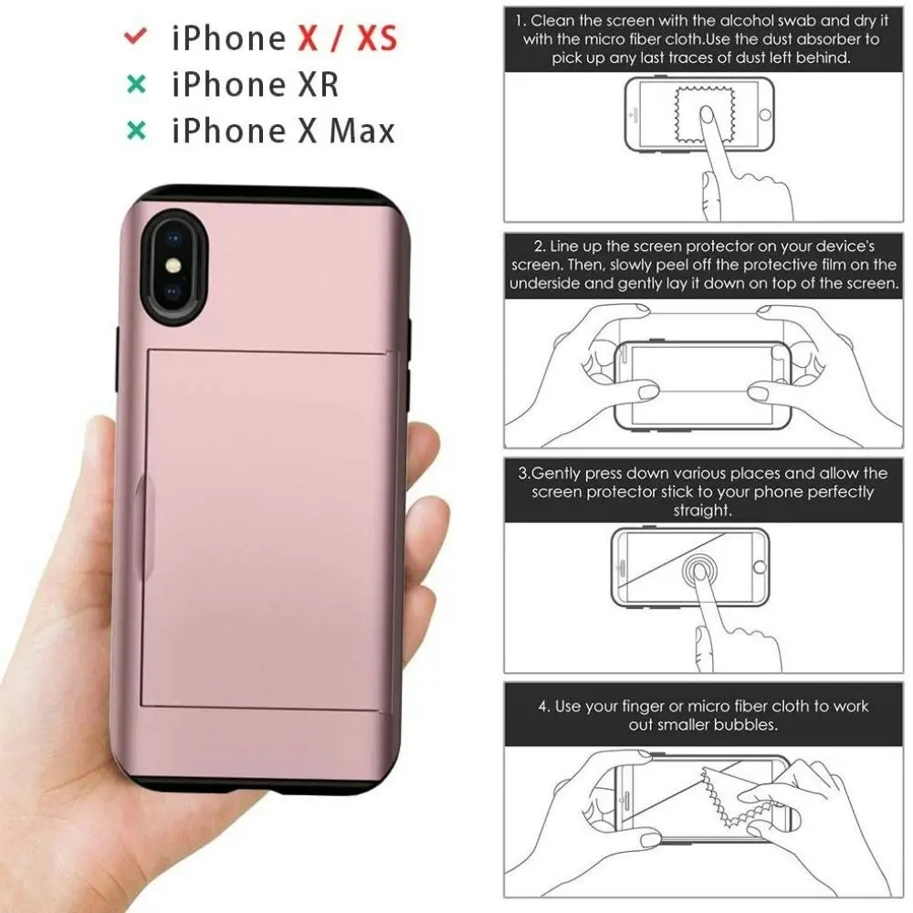 Card-Slot Protection Case with 2 Pack Tempered film for iPhone