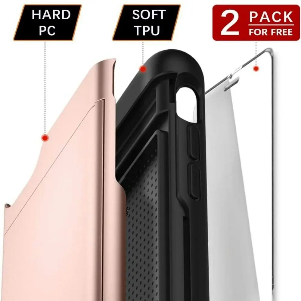 Card-Slot Protection Case with 2 Pack Tempered film for iPhone