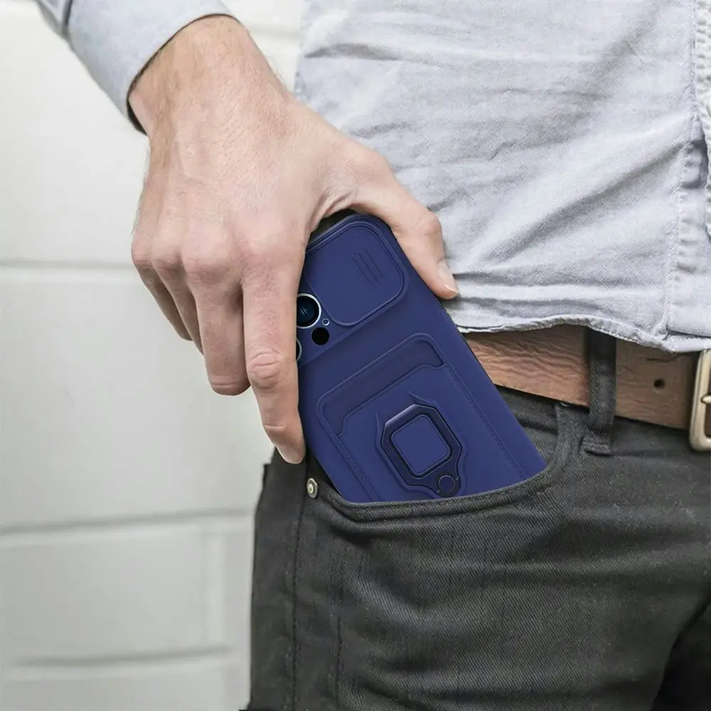 Zipper holster insert card phone case for iPhone 13/13pro series-Blue