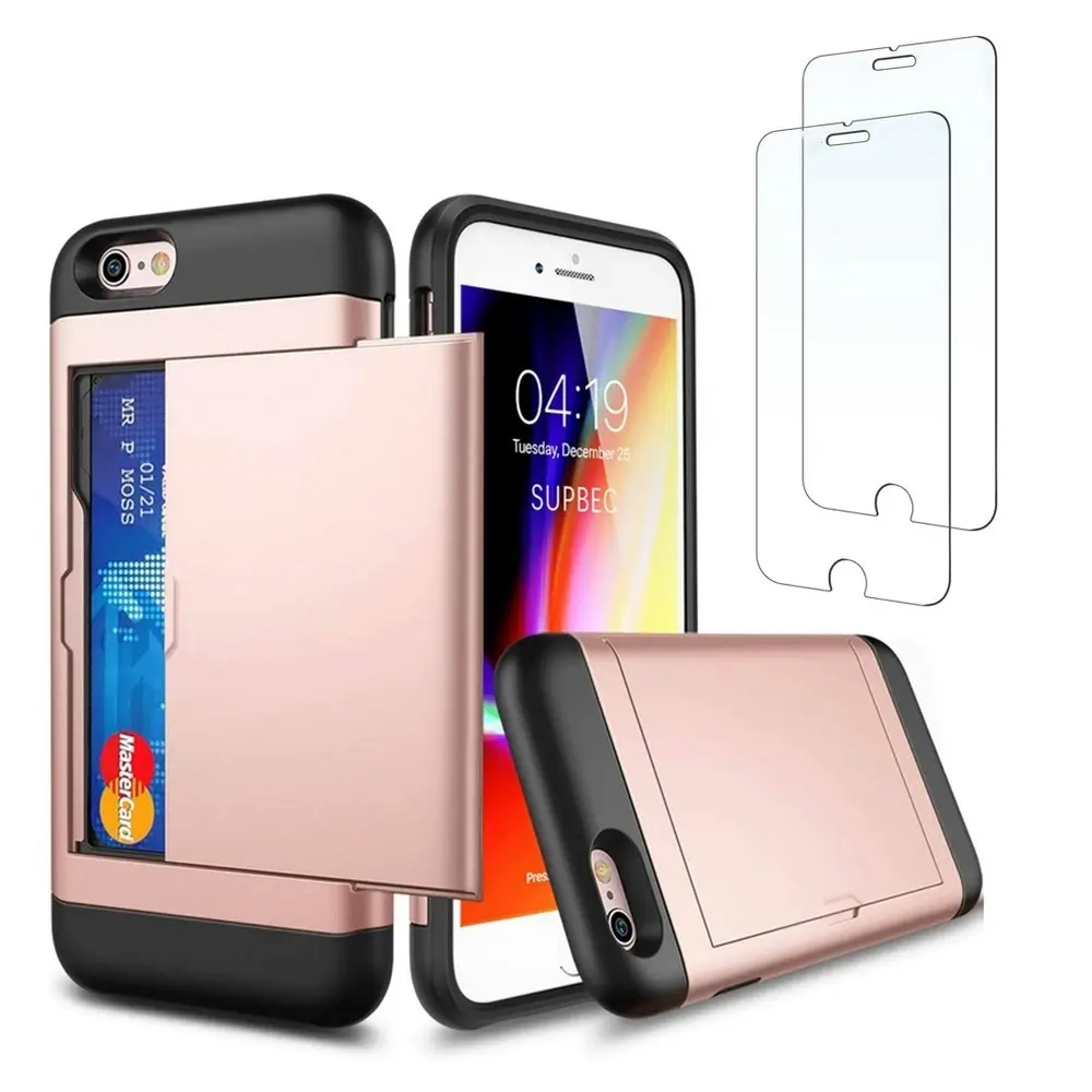 Card-Slot Protection Case with 2 Pack Tempered film for iPhone 6/Iphone 6S