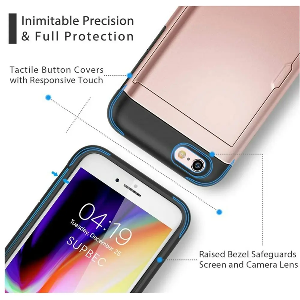 Card-Slot Protection Case with 2 Pack Tempered film for iPhone 6/Iphone 6S